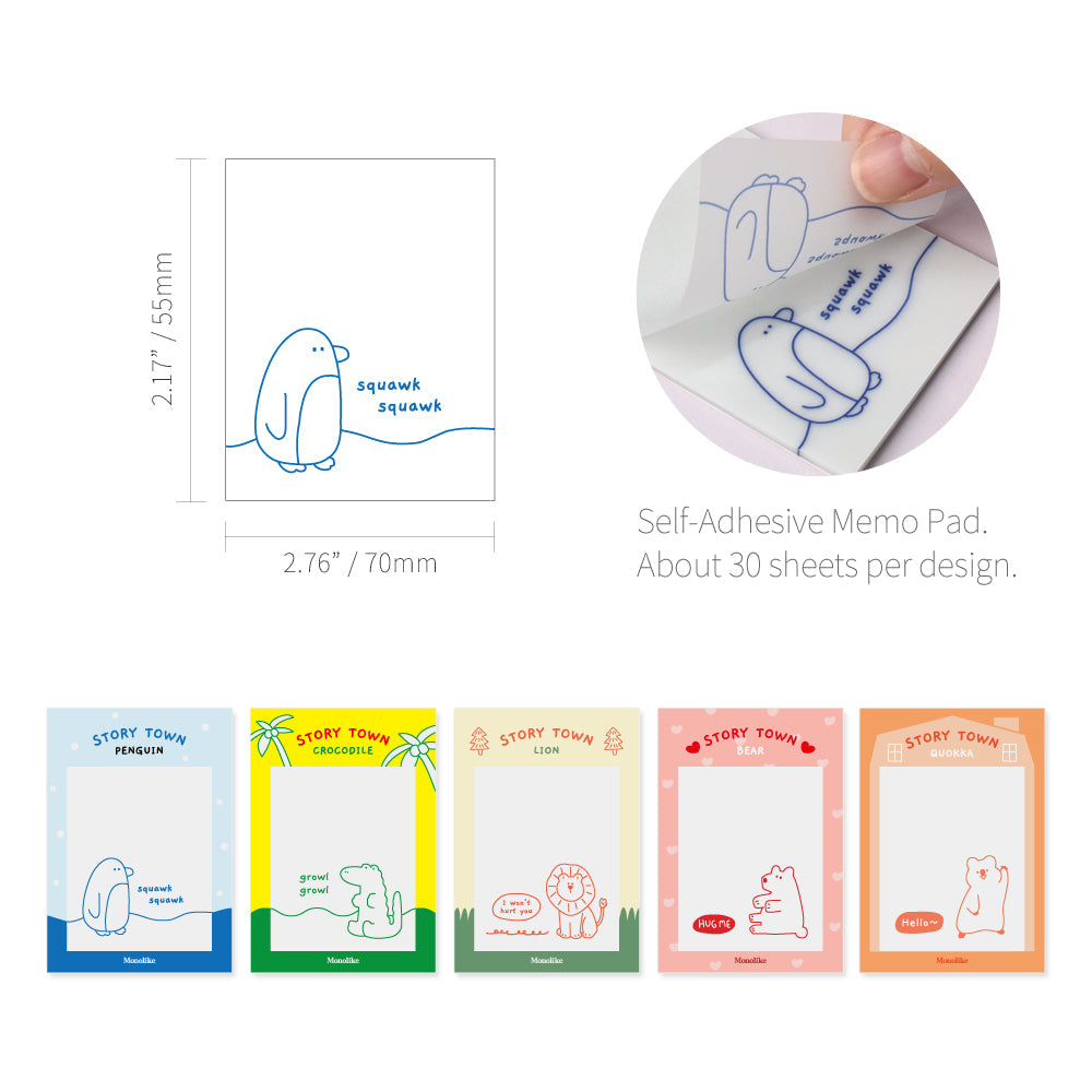 Monolike Story Town Drawing Tracing Sticky it - 5p Set, Self-Adhesive Memo Pad 30 Sheets, 5.5x7cm