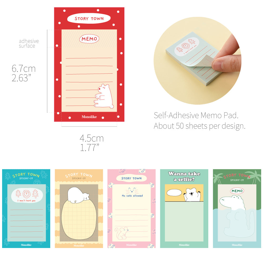 Monolike Story Town Sticky-it - 6p Set Self-Adhesive Memo Pad 50 Sheets