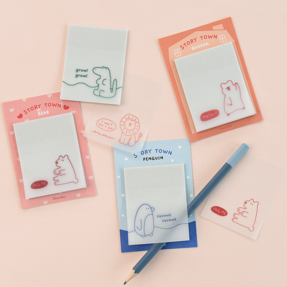 Monolike Story Town Drawing Tracing Sticky it - 5p Set, Self-Adhesive Memo Pad 30 Sheets, 5.5x7cm