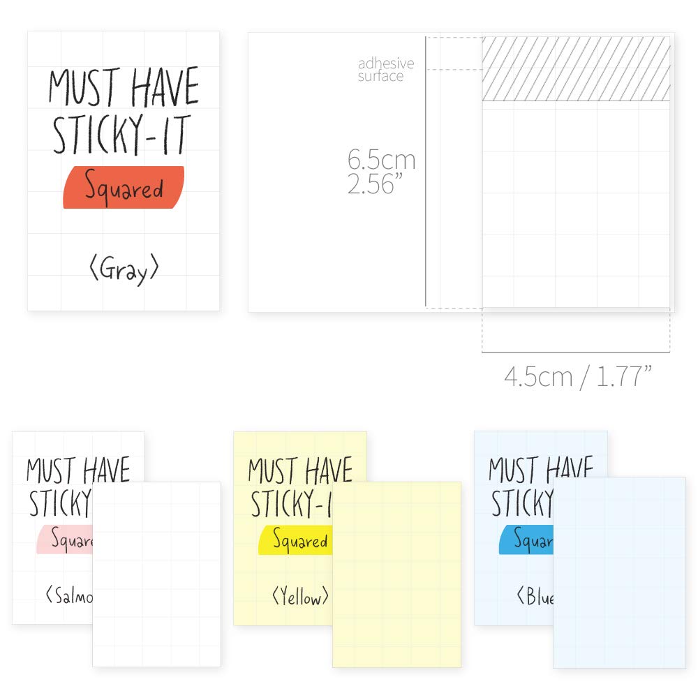 Monolike Must Have Sticky Squared 4p SET Self-Adhesive Memo Pad 80 sheets, Daily Sticky, Diary, Memo