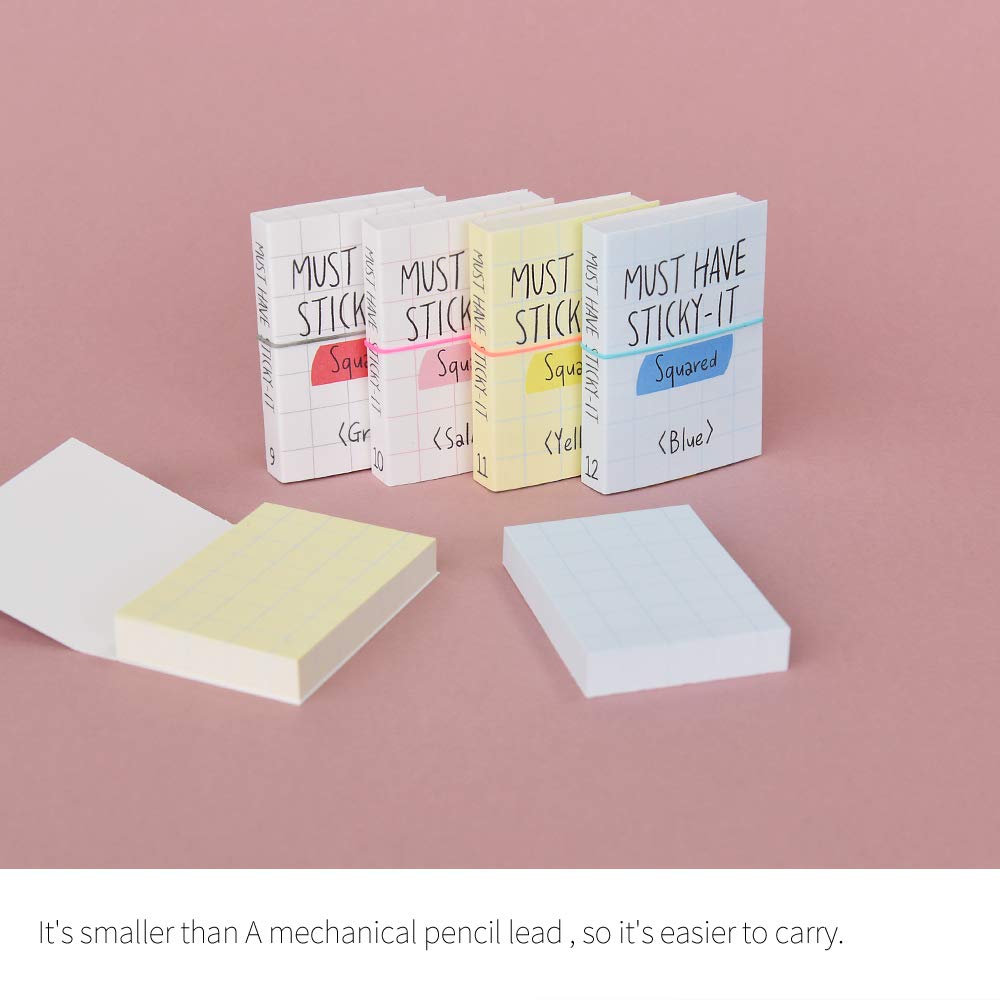 Monolike Must Have Sticky Squared 4p SET Self-Adhesive Memo Pad 80 sheets, Daily Sticky, Diary, Memo