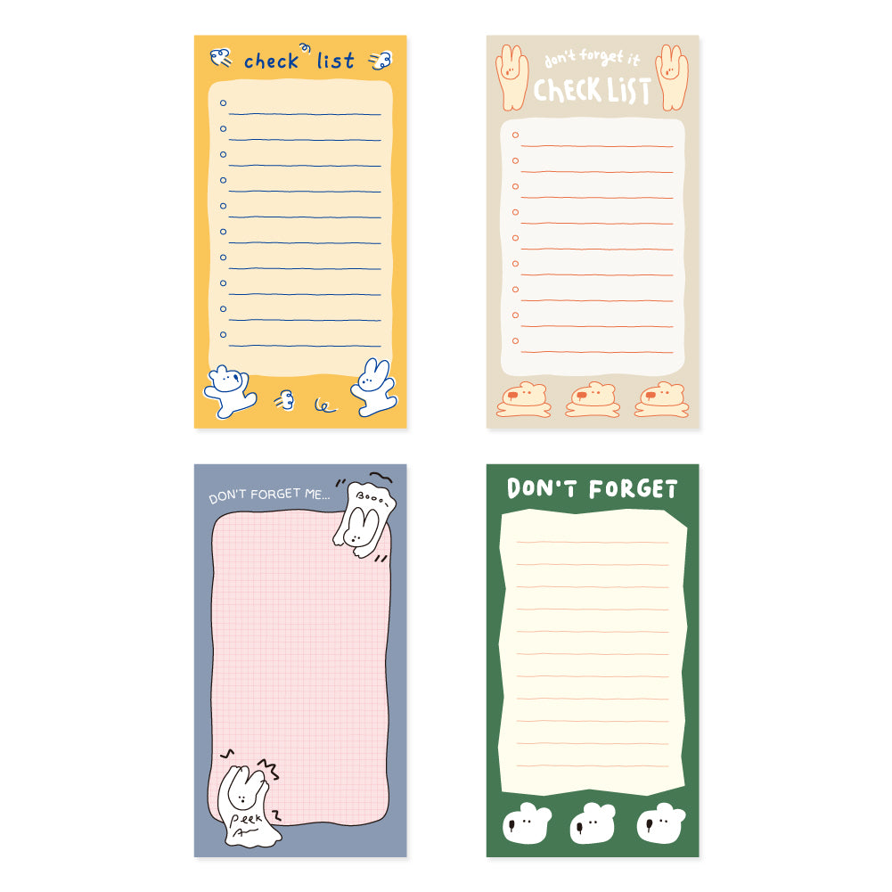Monolike Memopad Happy and Lucky Petit Petit A SET - 4 Packs, 4 Different Designs, 80 Sheets Per Pad, Total 320 Sheets, Note pads, Writing pads, 80x148mm