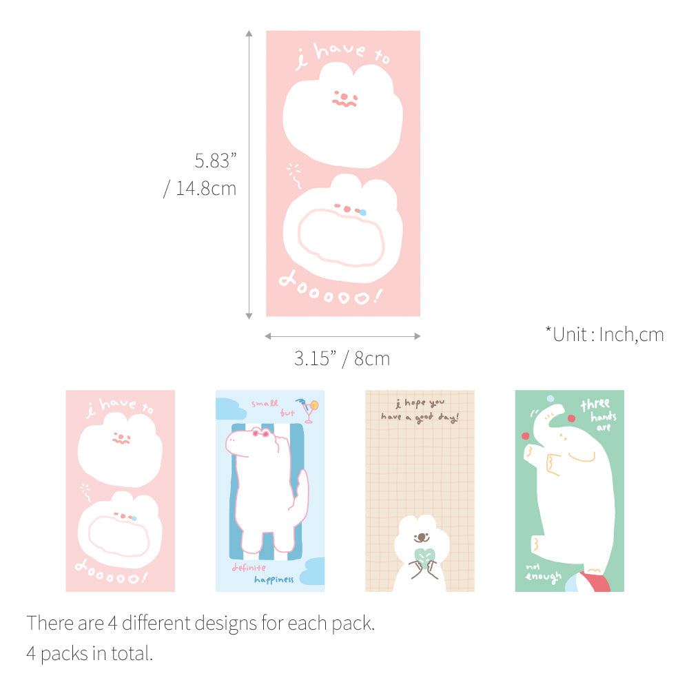 Monolike Memopad Storytown Afternoon B SET - 4 Packs, 4 Different Designs, 80 Sheets Per Pad, Total 320 Sheets, Note pads, Writing pads, 80x148mm