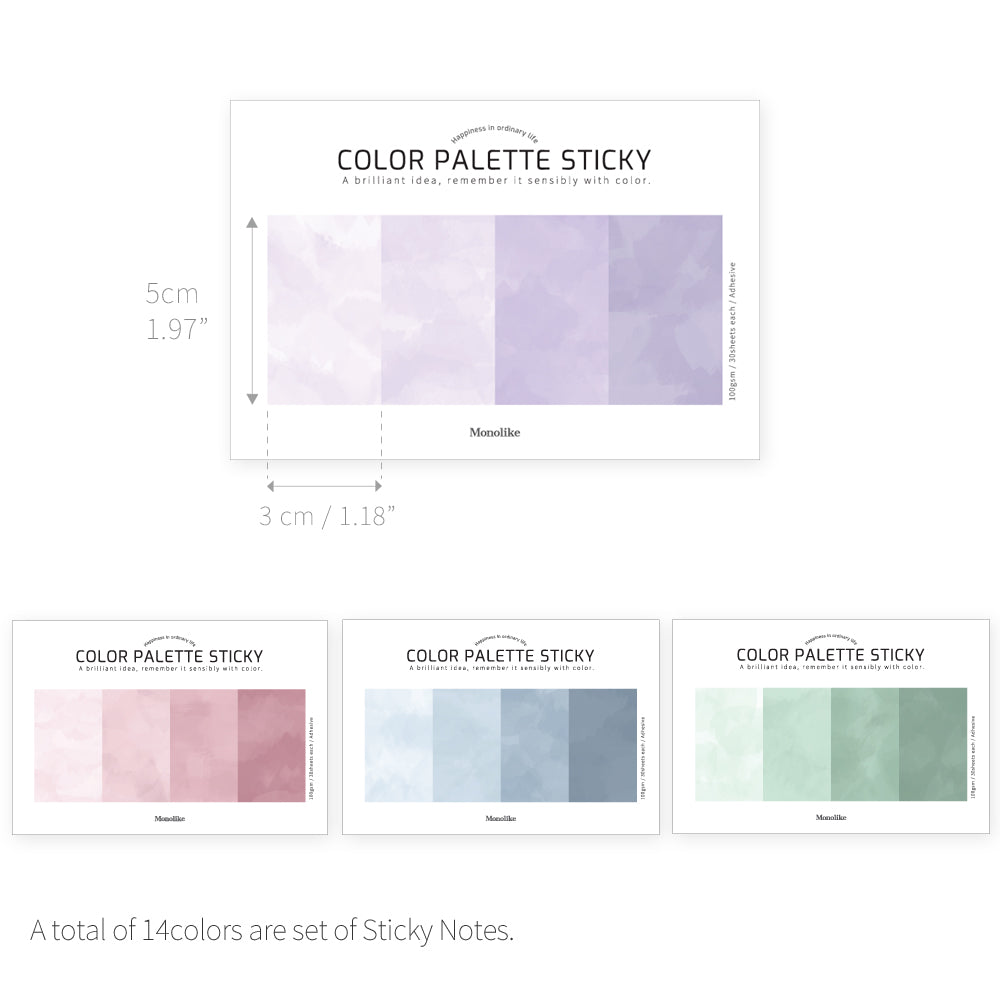 Monolike Color Palette Sticky Color painting 400 A SET 4P - Self-Adhesive Memo Pad 30 sheets