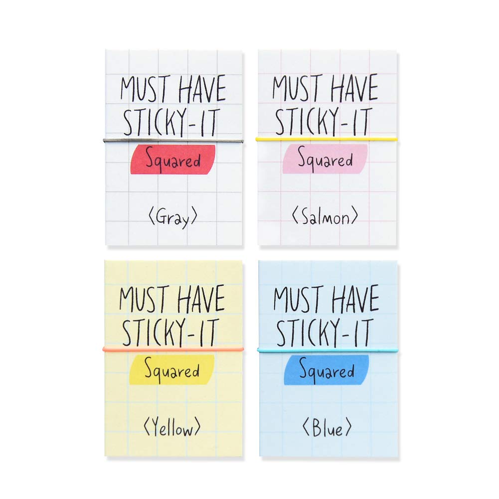 Monolike Must Have Sticky Squared 4p SET Self-Adhesive Memo Pad 80 sheets, Daily Sticky, Diary, Memo