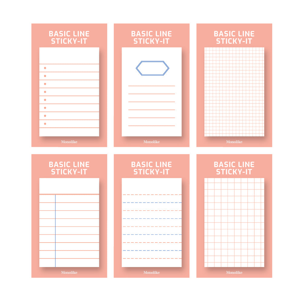 Monolike Basic Line Orange Sticky-it - 6p Set Self-Adhesive Memo Pad 50 Sheets