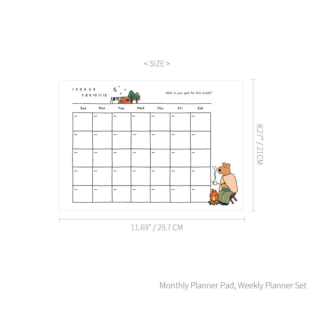 Monolike Happy and Lucky A4 Monthly + Weekly Planner pad, Camping + Reading SET - Academic Planner, Weekly & Monthly Planner, To-do list, Note pad, Scheduler