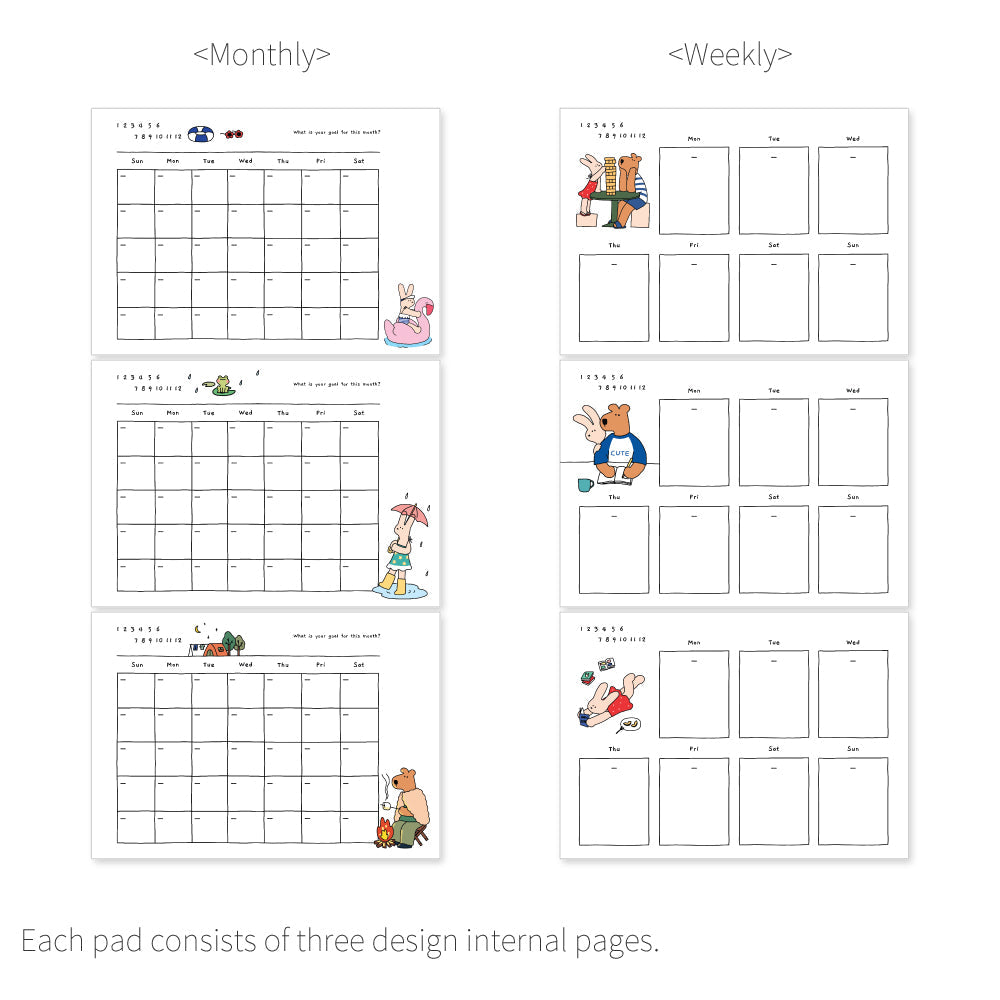 Monolike Happy and Lucky A4 Monthly + Weekly Planner pad, Camping + Reading SET - Academic Planner, Weekly & Monthly Planner, To-do list, Note pad, Scheduler