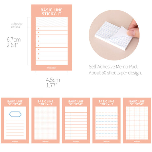 Monolike Basic Line Orange Sticky-it - 6p Set Self-Adhesive Memo Pad 50 Sheets