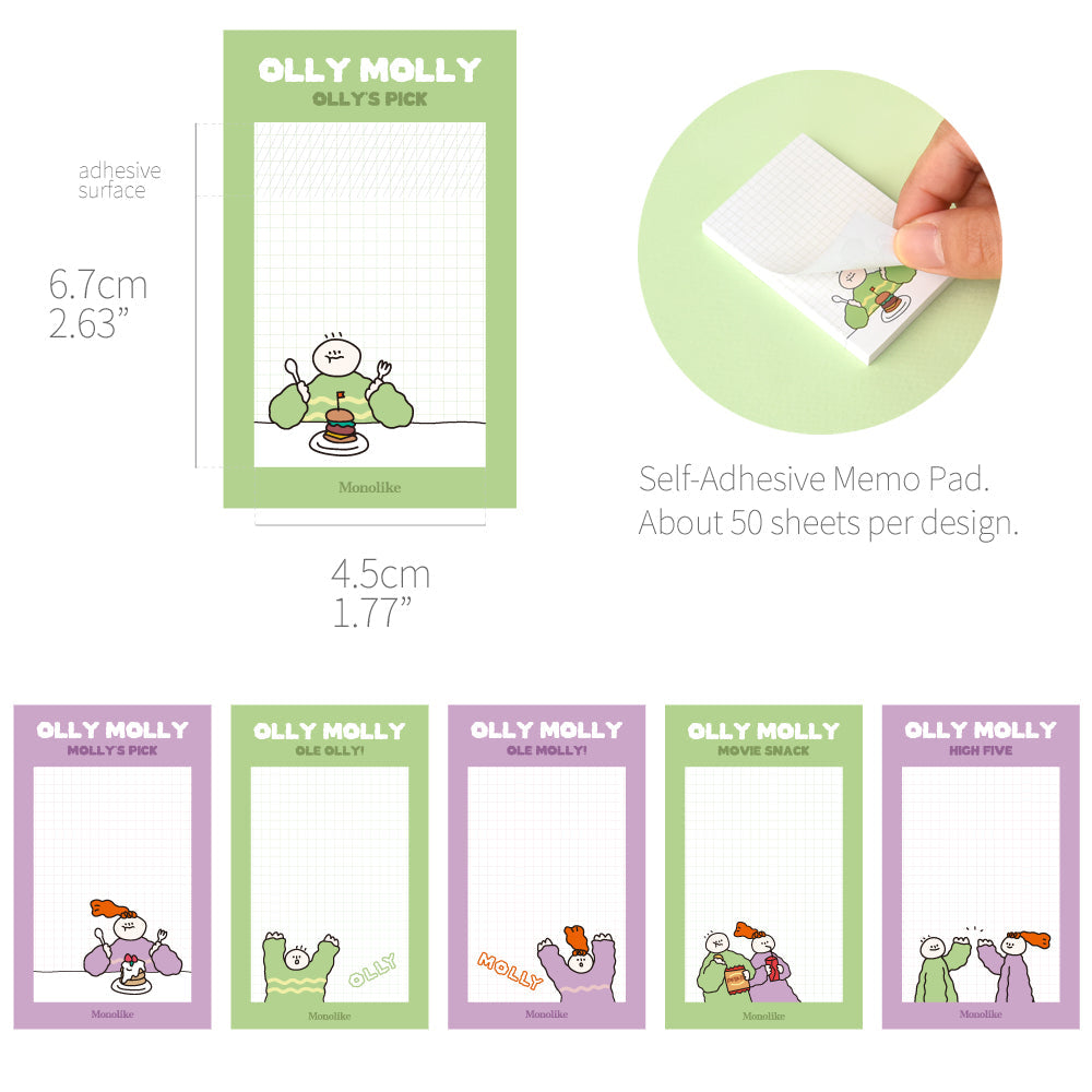 Monolike Grid Olly Molly, Coloring Sticky-it - 6p Set Self-Adhesive Memo Pad 50 Sheets