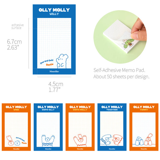 Monolike Grid Olly Molly, Drawing Sticky-it - 6p Set Self-Adhesive Memo Pad 50 Sheets