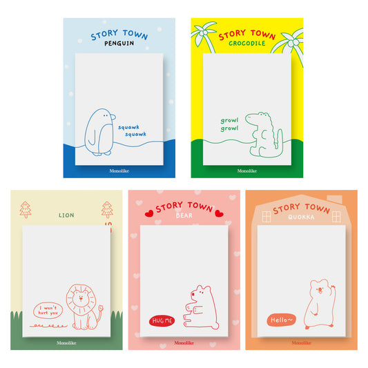 Monolike Story Town Drawing Tracing Sticky it - 5p Set, Self-Adhesive Memo Pad 30 Sheets, 5.5x7cm