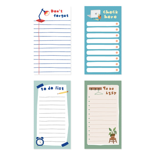 Monolike Memopad Ordinary days SET - 4 Packs, 4 Different Designs, 80 Sheets Per Pad, Total 320 Sheets, Note pads, Writing pads, 80x148mm
