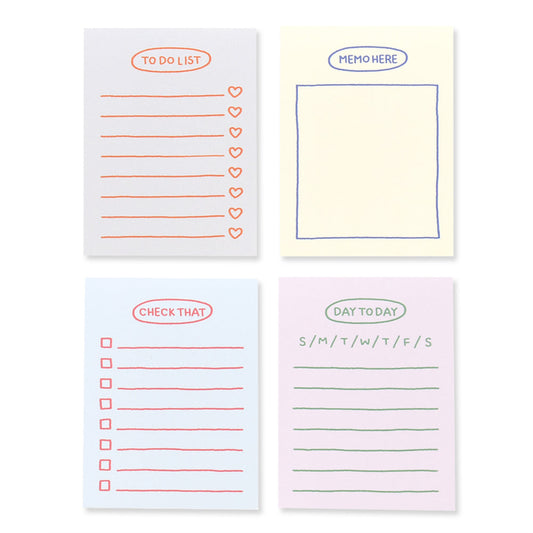 Monolike Memopad Sketch Planning design SET - 4 Packs, 4 Different Designs, 100 Sheets Per Pad, Total 400 Sheets, Note pads, Writing pads, 3.15 x 4.17 Inches