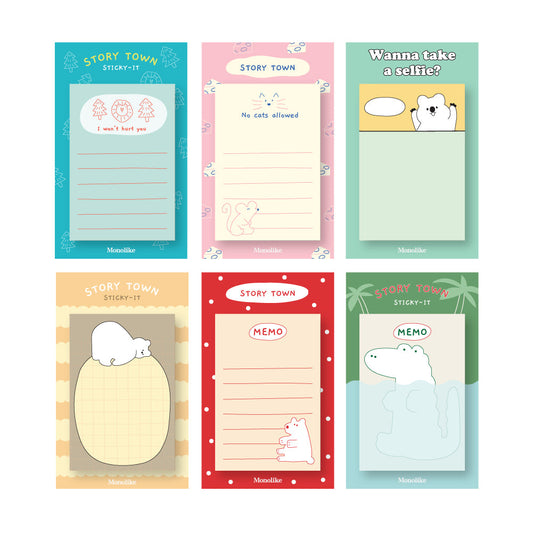 Monolike Story Town Sticky-it - 6p Set Self-Adhesive Memo Pad 50 Sheets