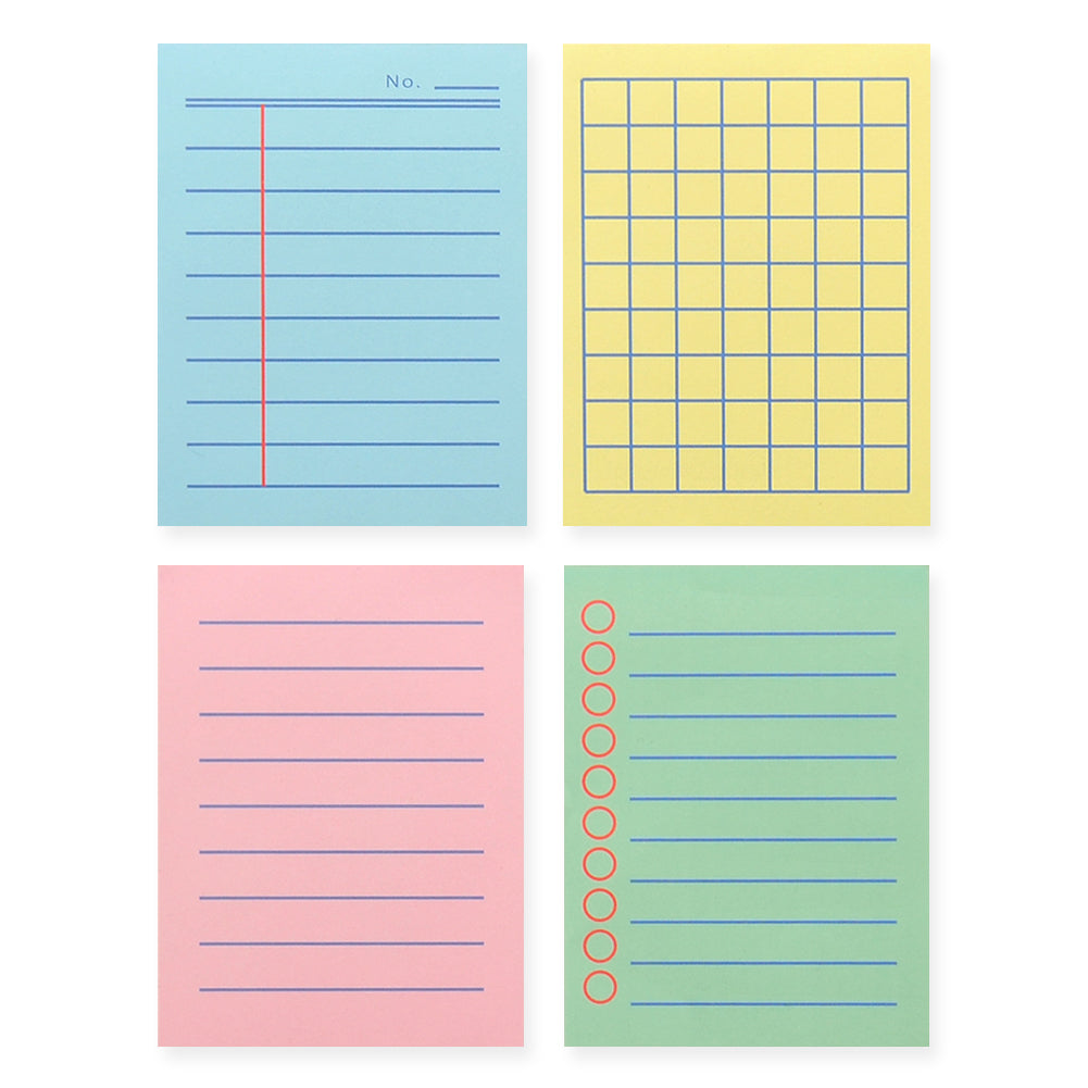 Monolike Memopad Boldline Color design SET - 4 Packs, 4 Different Designs, 100 Sheets Per Pad, Total 400 Sheets, Note pads, Writing pads, 3.15 x 4.17 Inches