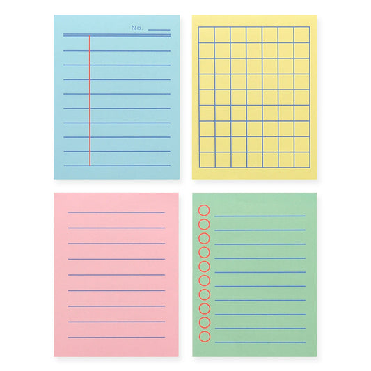 Monolike Memopad Boldline Color design SET - 4 Packs, 4 Different Designs, 100 Sheets Per Pad, Total 400 Sheets, Note pads, Writing pads, 3.15 x 4.17 Inches