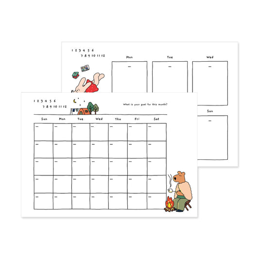 Monolike Happy and Lucky A4 Monthly + Weekly Planner pad, Camping + Reading SET - Academic Planner, Weekly & Monthly Planner, To-do list, Note pad, Scheduler