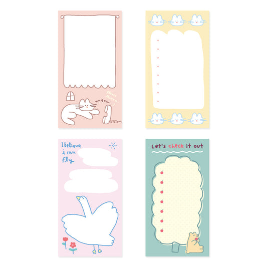 Monolike Memopad Storytown Afternoon A SET - 4 Packs, 4 Different Designs, 80 Sheets Per Pad, Total 320 Sheets, Note pads, Writing pads, 80x148mm