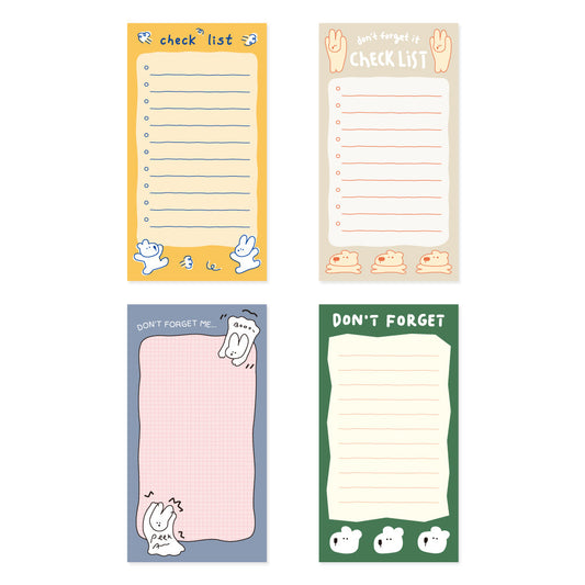 Monolike Memopad Happy and Lucky Petit Petit A SET - 4 Packs, 4 Different Designs, 80 Sheets Per Pad, Total 320 Sheets, Note pads, Writing pads, 80x148mm