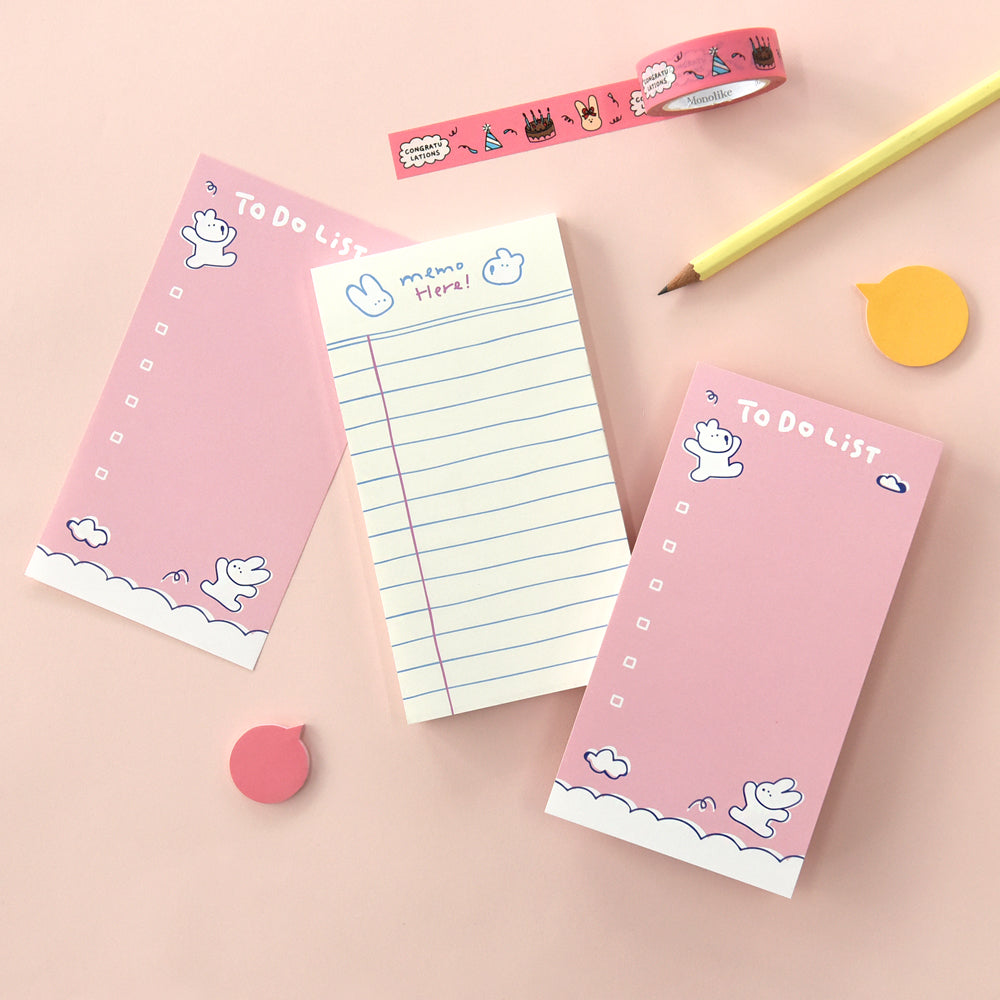 Monolike Memopad Happy and Lucky Petit Petit B SET - 4 Packs, 4 Different Designs, 80 Sheets Per Pad, Total 320 Sheets, Note pads, Writing pads, 80x148mm