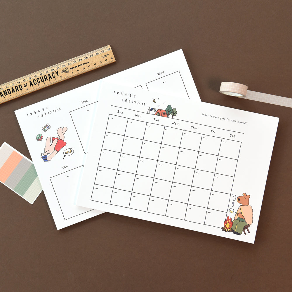Monolike Happy and Lucky A4 Monthly + Weekly Planner pad, Camping + Reading SET - Academic Planner, Weekly & Monthly Planner, To-do list, Note pad, Scheduler