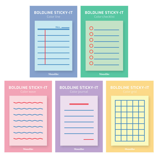 Monolike Color Boldline Sticky-It - 5p Set Self-Adhesive Memo Pad 50 Sheets